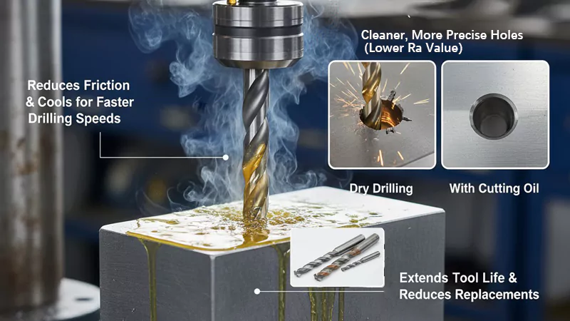When drilling metal use cutting oil to lubricate it When drilling metal use cutting oil to lubricate it