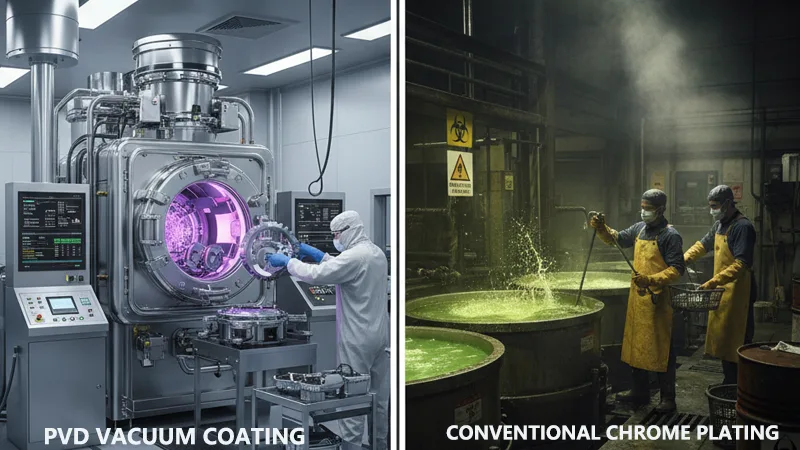 PVD VACUUM COATING vs CONVENTIONAL CHROME PLATING PVD VACUUM COATING vs CONVENTIONAL CHROME PLATING
