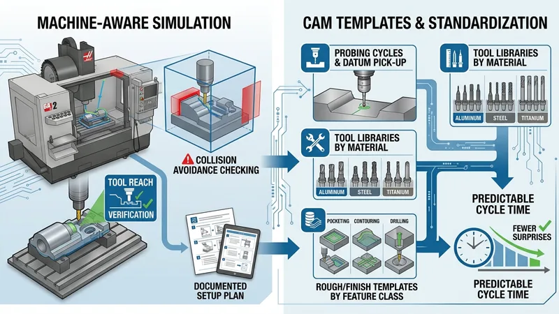 Machine-aware simulation and CAM templates